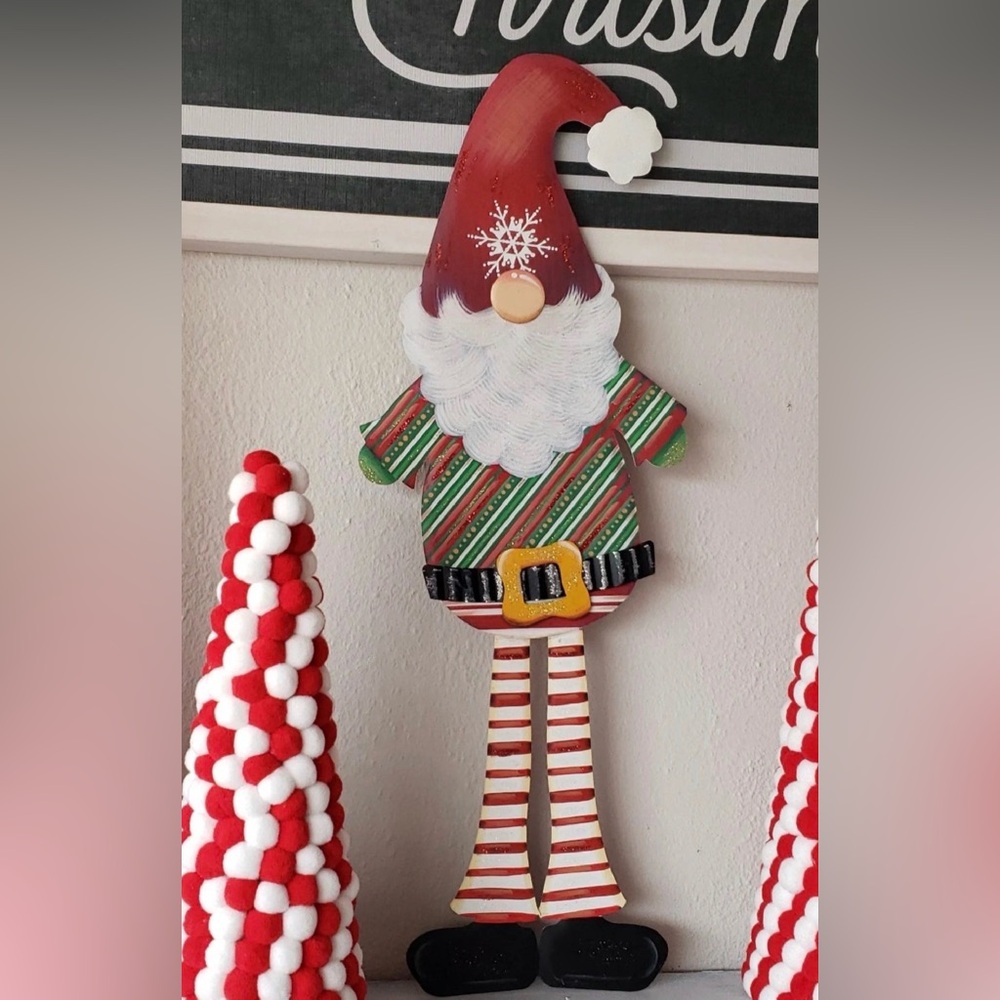 Gnome Red, Green, & White Metal Stake for Yard or Porch Christmas Decor